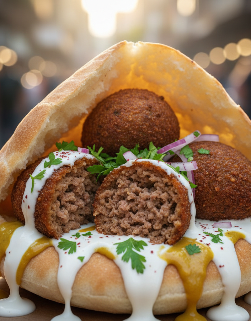 דוכן סיבוב בבגדד של טרפת אירועים עם סמבוסק בשרי טרי ותוספות אותנטיות